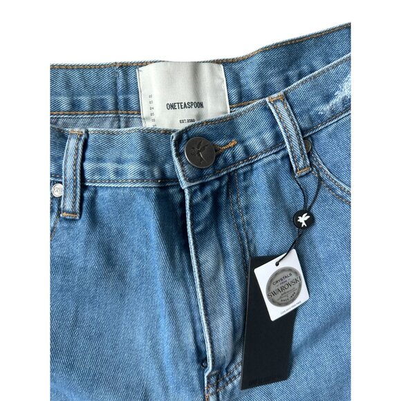 ONE TEASPOON Crystal Rocks Swarovski Collab Denim Shorts Sz 28 NEW - Picture 8 of 9